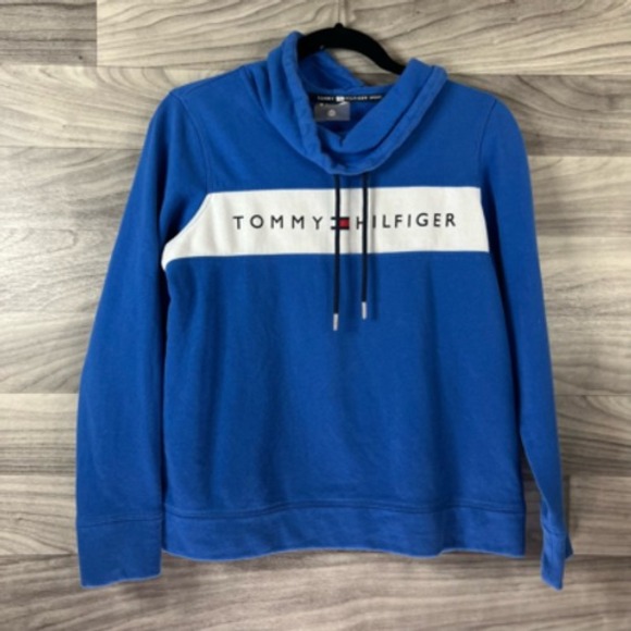 Tommy Hilfiger Womens Pullover Sweatshirt Blue Long Sleeve Logo Drawstring S - Picture 5 of 12